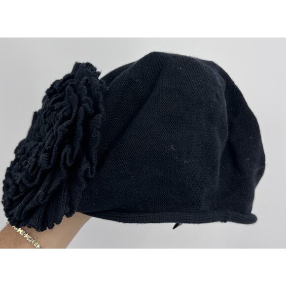 Parkhurst Black Cotton Beret Large Rosette Y2K OS - Picture 2 of 8